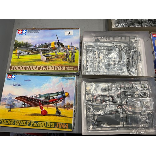 9 - 7 tamiya assorted plane model kits 2, Bristol beau fighters, 4 focke wulf planes, imesserschmitt