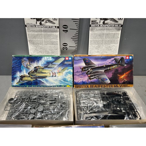 9 - 7 tamiya assorted plane model kits 2, Bristol beau fighters, 4 focke wulf planes, imesserschmitt