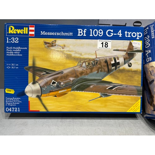 18 - 3 Revell model kits, junkers seeadler, night fighter, messerschmitt