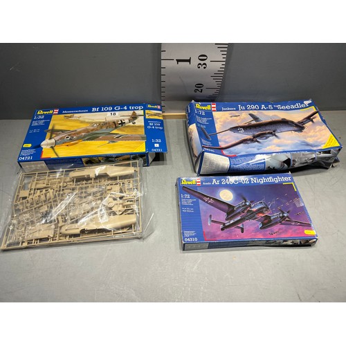 18 - 3 Revell model kits, junkers seeadler, night fighter, messerschmitt