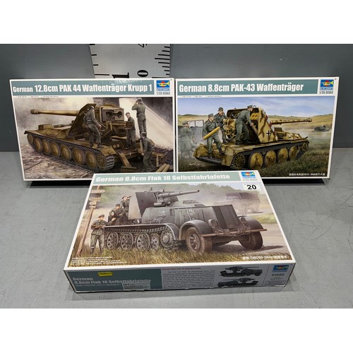 20 - 3 Trumpter model kits, german waffentrager krupp tank, pak -43 waffentrager, German selbstfahrlafelt... 