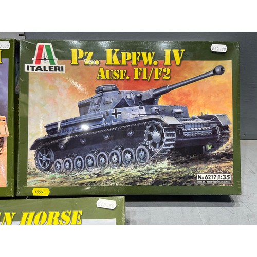 25 - 3 Italeri model kits, crusader MK1 pz. KPFW. 1V ausf.f1/f2 tank, German horsedrawn convoy. 2 are cel... 