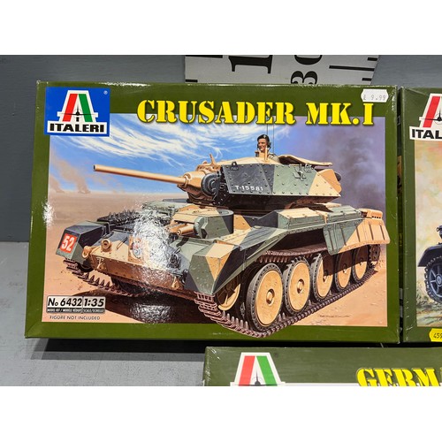 25 - 3 Italeri model kits, crusader MK1 pz. KPFW. 1V ausf.f1/f2 tank, German horsedrawn convoy. 2 are cel... 