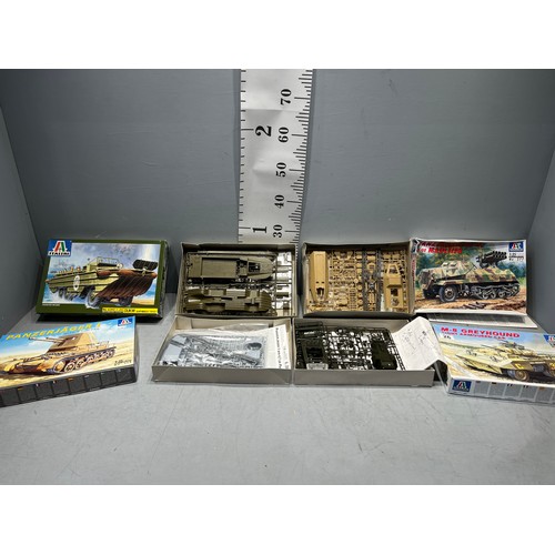 26 - 4 Italeri model kits, greyhound light armored car, panzer jager I, panzerwerfer 42 auf maultier, amp... 