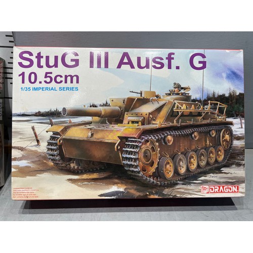 29 - 3 Dragon model kits, German v-2 missile, panther tank both cellophane wrapped, stug III tank