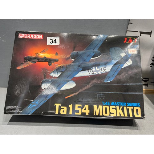 34 - 3 Dragon model kits german v-2 missile, TA154 moskito, ju88c-6zerstorer plane