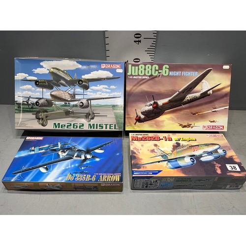 37 - 4 Dragon model kits, arado nachtigall arado ar234p, macht jager, schnell bomber. one is cellophane w... 