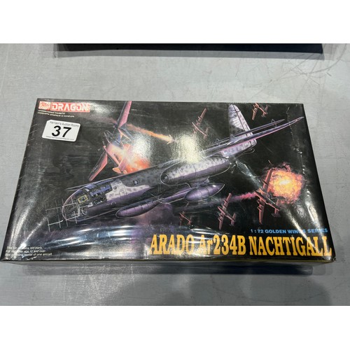 37 - 4 Dragon model kits, arado nachtigall arado ar234p, macht jager, schnell bomber. one is cellophane w... 