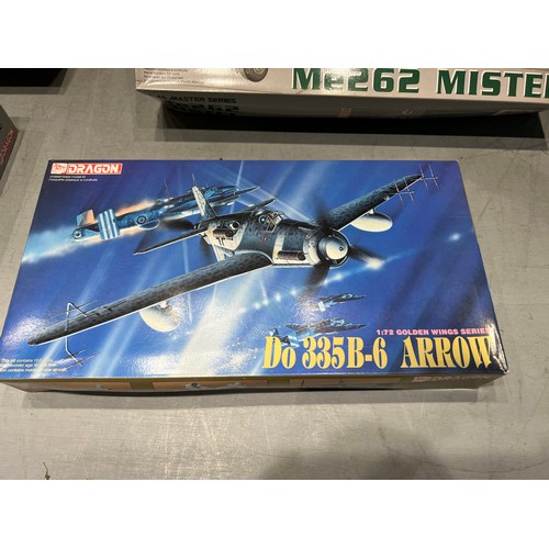 38 - 4 Dragon model kits, me262 mistel ju88c-6night fighter, do335b-6 arrow, me 262b-1aw engine