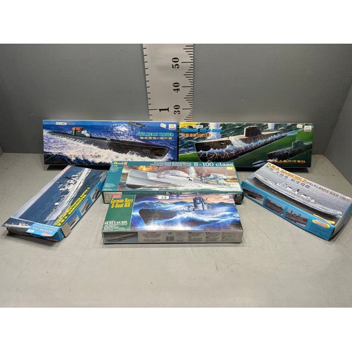 43 - 6 Model kits, dragon revell etc German u boat, H.M.S INVINCIBLE, h.m.s Manchester, submarine x2, Ger... 