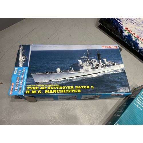 43 - 6 Model kits, dragon revell etc German u boat, H.M.S INVINCIBLE, h.m.s Manchester, submarine x2, Ger... 