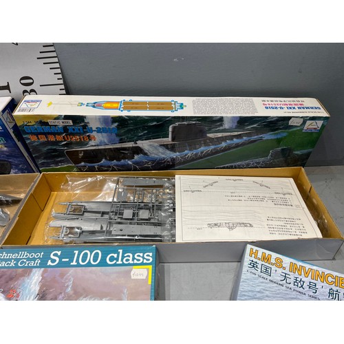 43 - 6 Model kits, dragon revell etc German u boat, H.M.S INVINCIBLE, h.m.s Manchester, submarine x2, Ger... 