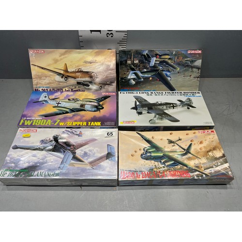 65 - 6x Dragon planes inc, fw190a-7, he 162a-2, fw190g-3 jet bomber etc