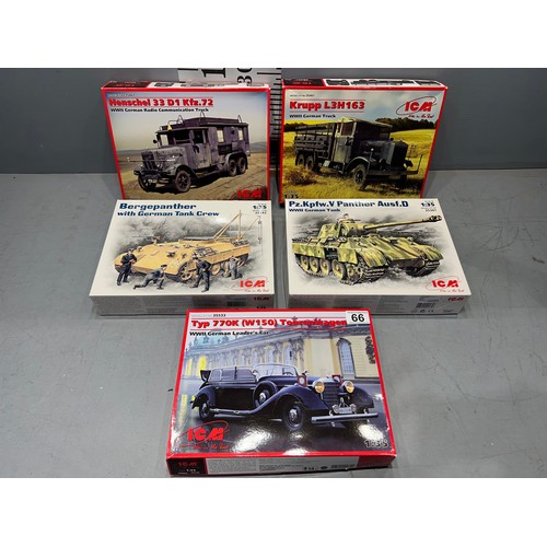 66 - 5x Icm German vehicles inc, berge panther, panther, henschel, krupp & type 770k tourenwagon