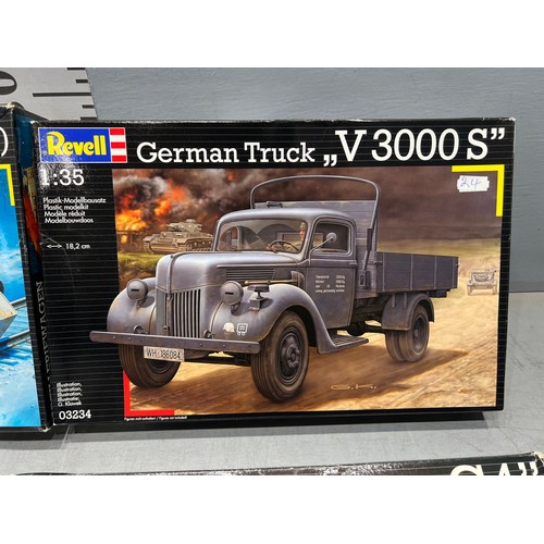 70 - 4x Revell vehicles inc, g4 staff car x2 artillery wagon, 'v3000s' truck