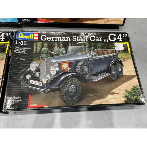 70 - 4x Revell vehicles inc, g4 staff car x2 artillery wagon, 'v3000s' truck