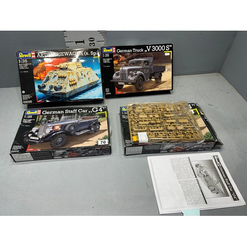 70 - 4x Revell vehicles inc, g4 staff car x2 artillery wagon, 'v3000s' truck