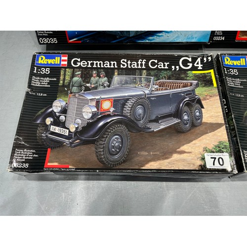 70 - 4x Revell vehicles inc, g4 staff car x2 artillery wagon, 'v3000s' truck