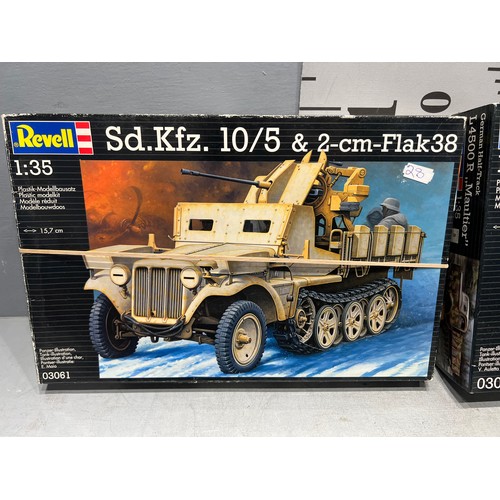 74 - 4x Revell kits inc merc benz L.701, flak 38, maultier, henschel type 33D1