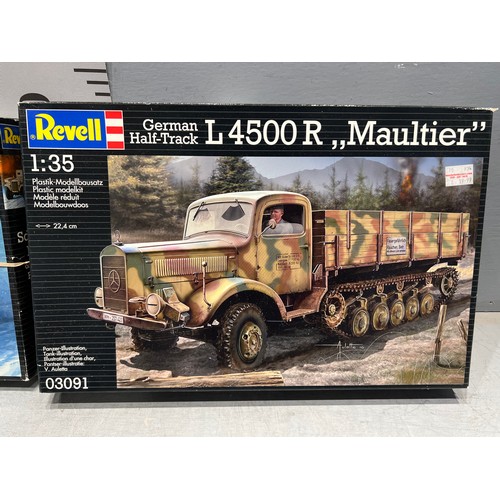 74 - 4x Revell kits inc merc benz L.701, flak 38, maultier, henschel type 33D1