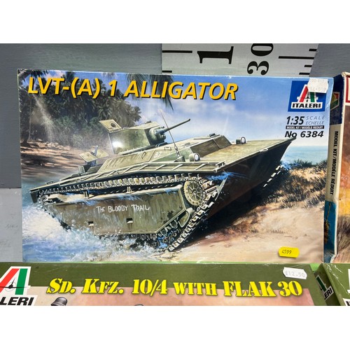 77 - 5x Italeri vehicle inc 2x puma tank, LVT 'alligator' Goliath + flak 30