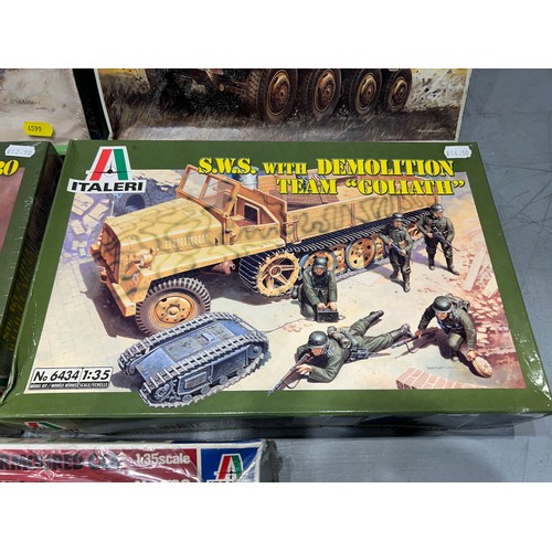 77 - 5x Italeri vehicle inc 2x puma tank, LVT 'alligator' Goliath + flak 30