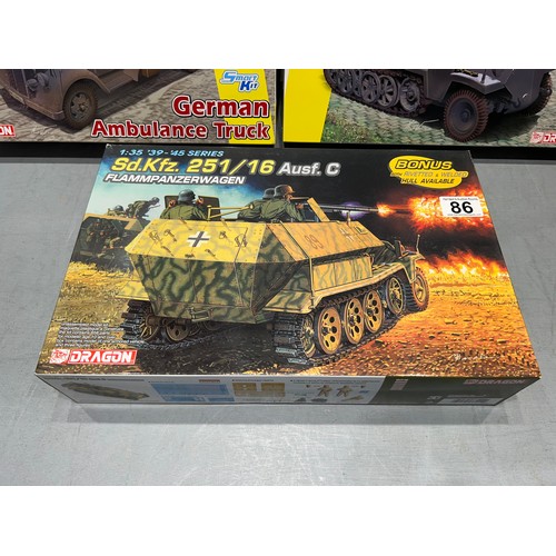 86 - 3x Dragon vehicles inc, ambulance, leichter + flammpanzerwagen