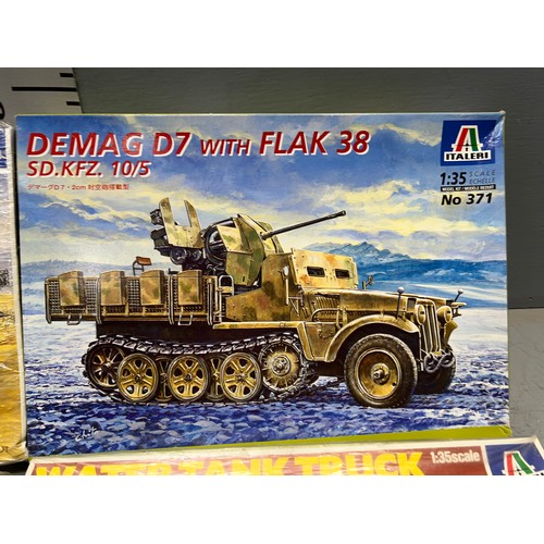 88 - 4x Italeri models inc, tiger Ferdinand m-24 chaffee, demag d7 + water tank truck