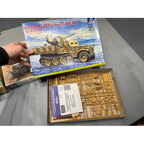 88 - 4x Italeri models inc, tiger Ferdinand m-24 chaffee, demag d7 + water tank truck