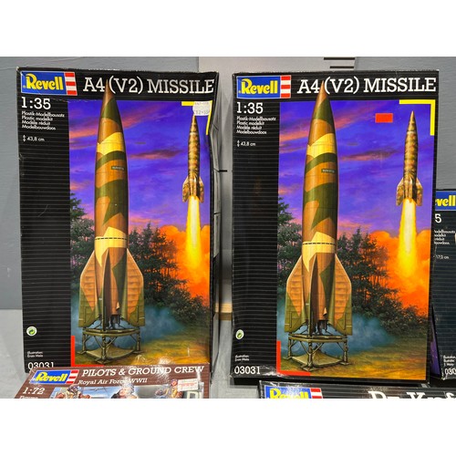 92 - 10 Revell kits inc, 2 a4 (v2) missiles, opel 'maultier', d2 kdfw + English & German crew sets