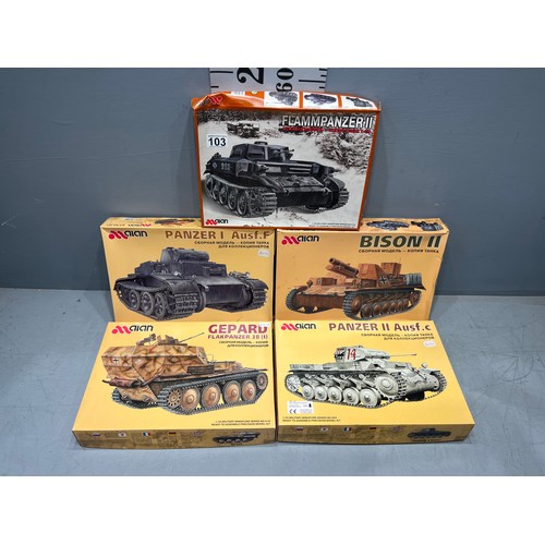 103 - 5x Alan kits incl, gepard, panzer 1, panzer II, bison II + flammpanzer II