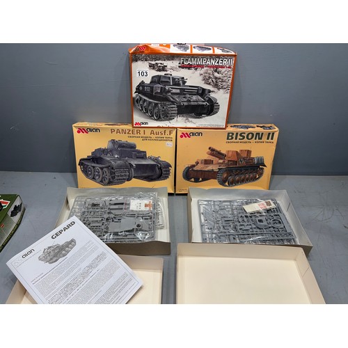 103 - 5x Alan kits incl, gepard, panzer 1, panzer II, bison II + flammpanzer II