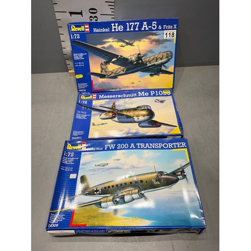 118 - 2 x Revell aeroplanes inc Heinkell HE177 A-S + Messerschmitt me P1099