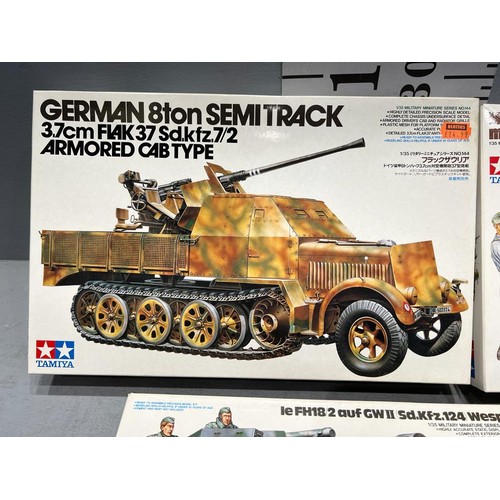 133 - 4 x Tamiya model kits inc German 81a semi tank, Wesp + tank, Stuka Zu Fuss + Flak 37 anti aircraft