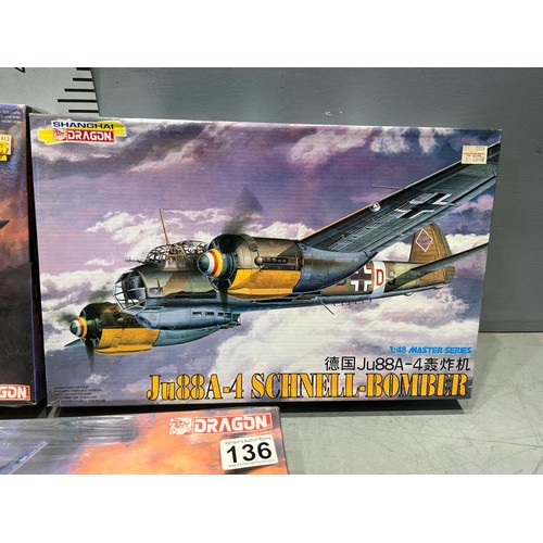 136 - 3 x Dragon master series planes inc JU188E-1 Avenger, Schnell-bomber + JU88G-1/G10