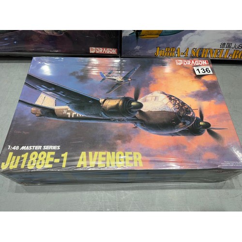 136 - 3 x Dragon master series planes inc JU188E-1 Avenger, Schnell-bomber + JU88G-1/G10