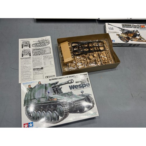 133 - 4 x Tamiya model kits inc German 81a semi tank, Wesp + tank, Stuka Zu Fuss + Flak 37 anti aircraft