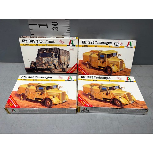 148 - 4 x Italieri models inc 3 x 385 tank wagen + 3 ton truck