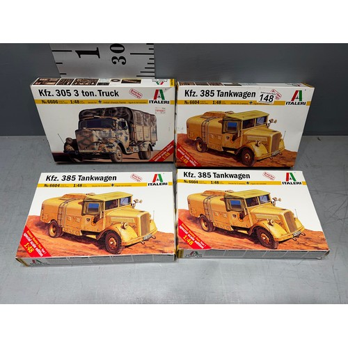 148 - 4 x Italieri models inc 3 x 385 tank wagen + 3 ton truck