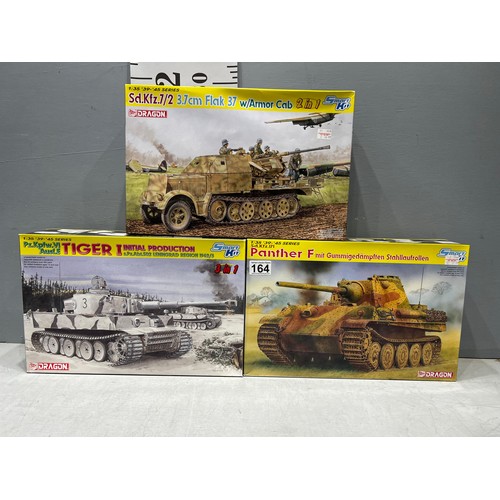 164 - 3 x Dragon tanks inc Panther F, Tiger 1 + Flak 37 Armour cab