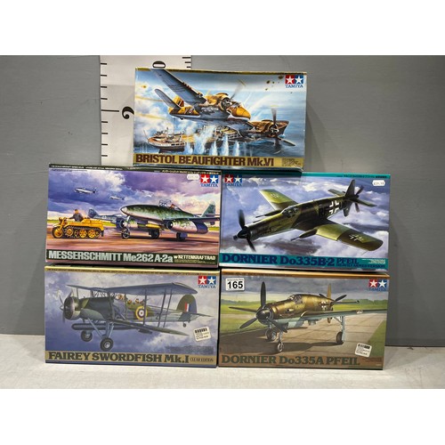 165 - 5 x Tamiya planes inc Fairey sword, Dornier, Bristol Beau fighter