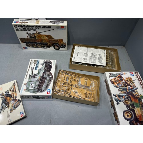 167 - 4 x Tamiya kits inc, Flak 37, semi truck, Stuka Zu Fuss, Wespe + Flak 37 AA gun