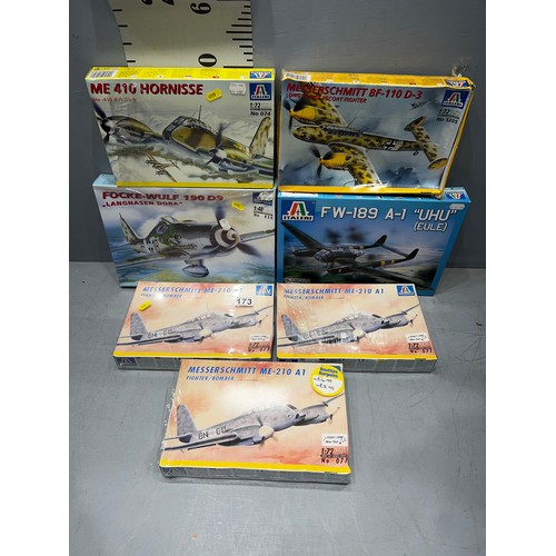 173 - 7 x Italeri planes inc Focke-wulf FW-189, Hornisse, Messerschmitt