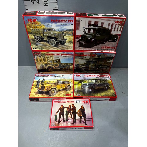 174 - 7 x ICM kits inc 6 German vehicles + Firemen