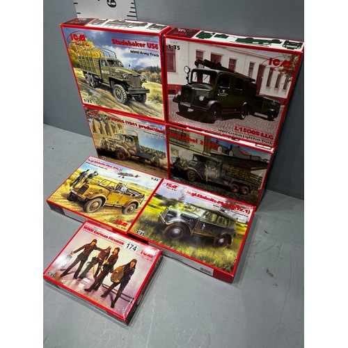 174 - 7 x ICM kits inc 6 German vehicles + Firemen