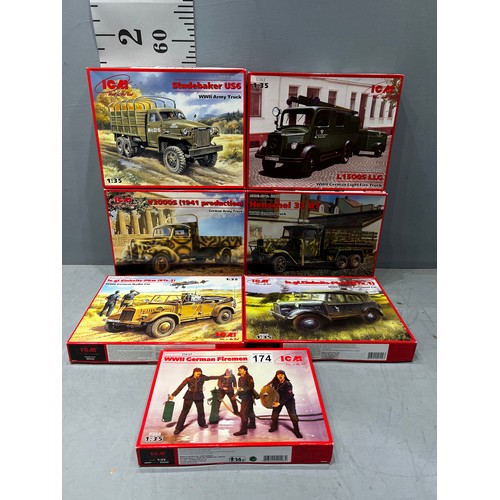 174 - 7 x ICM kits inc 6 German vehicles + Firemen