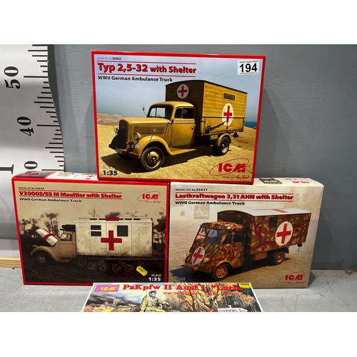 194 - 4 x ICM kits inc 3 medical trucks + tank