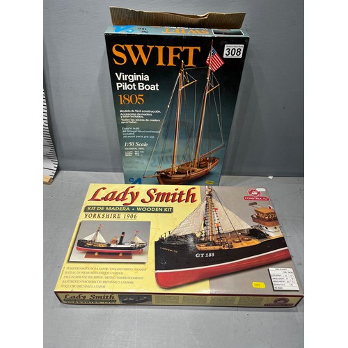 308 - 2x Model boat kits inc, lady smith