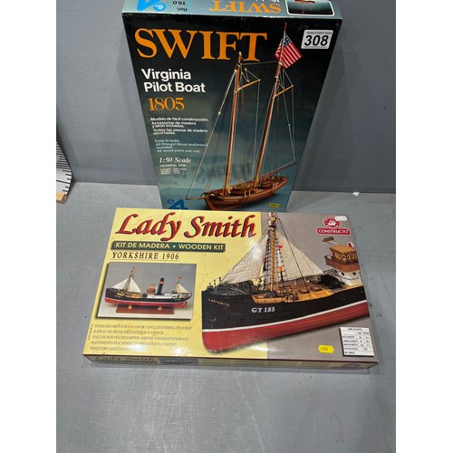 308 - 2x Model boat kits inc, lady smith