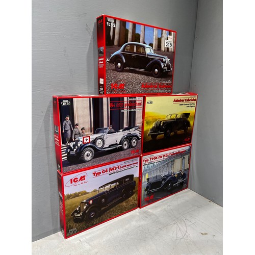 315 - 5x 1cm model vehicles including, admiral saloon, admiral cabriolet, type 770k etc